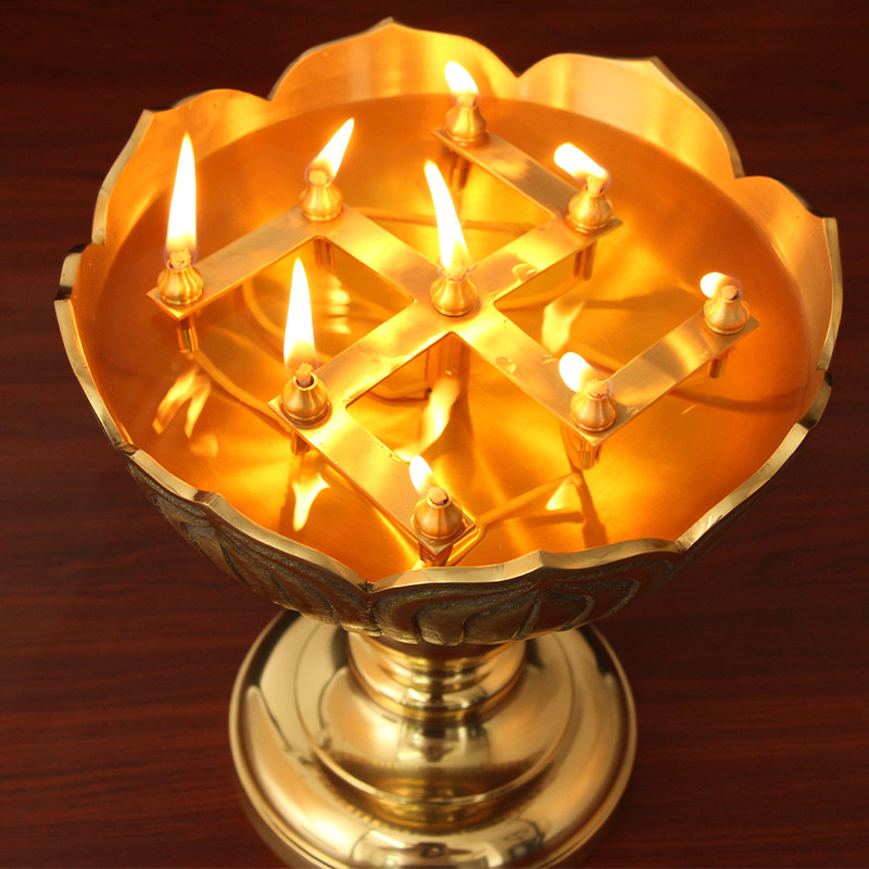 油灯黄铜供佛香油液体酥油灯座长明灯佛供灯莲烛台