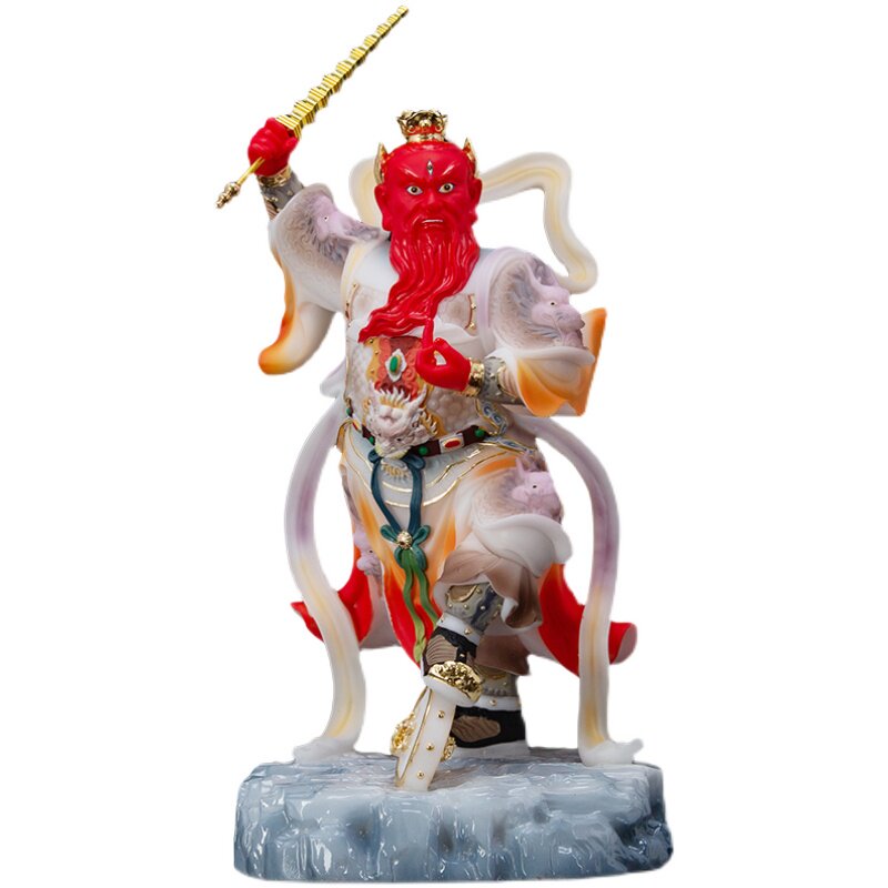 护法王灵官神像王天君天君火神12寸汉白玉彩绘道教摆件