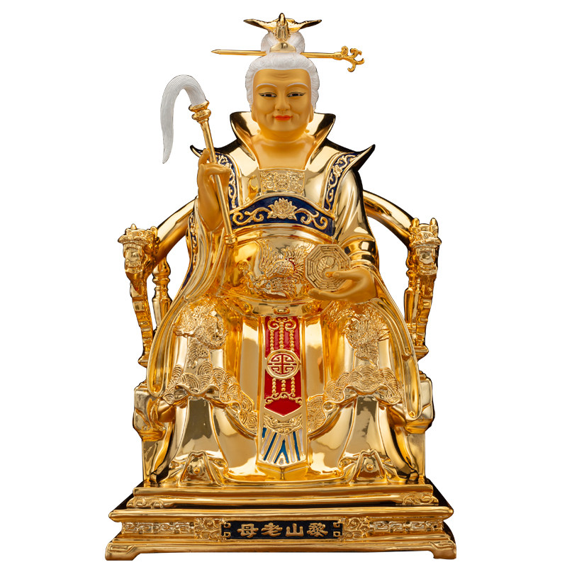 老母骊山神像台湾纯铜鎏金供奉金身道教梨山摆件