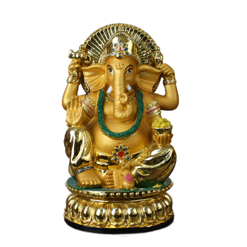 泰国象神财神日本佛像莲花象头神财天东南亚树脂摆件