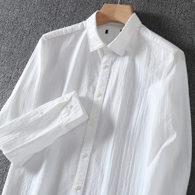 质感细腻 线下299！外贸剪标撤柜商务休闲白色长袖衬衣修身衬衫男