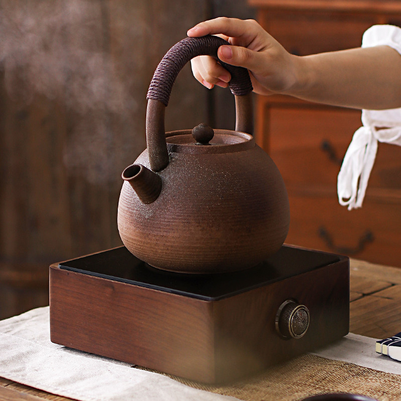 老岩泥柴烧纯手拉煮泡茶烧水家用养生陶瓷单电陶茶壶