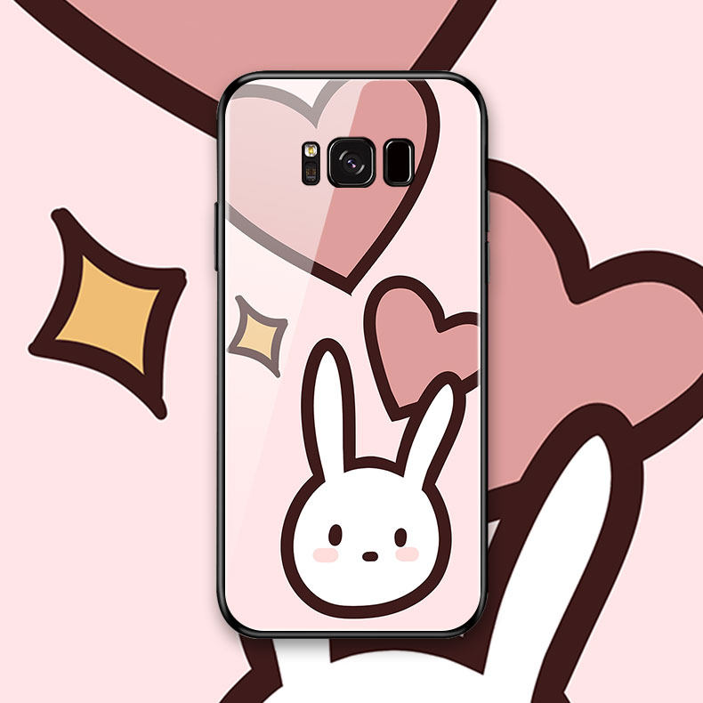 卡通创意小白兔猪熊猫三星s9 s9plus s8 s8plus手机壳玻璃硅胶套