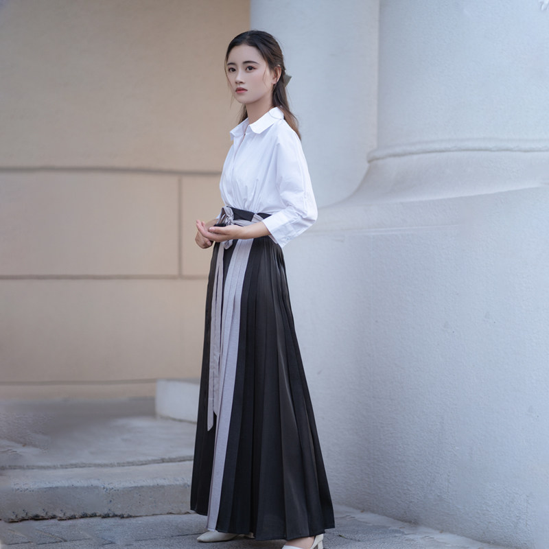 泠栖塘原创明制汉服女马面裙一片片式梯形褶撞色汉服
