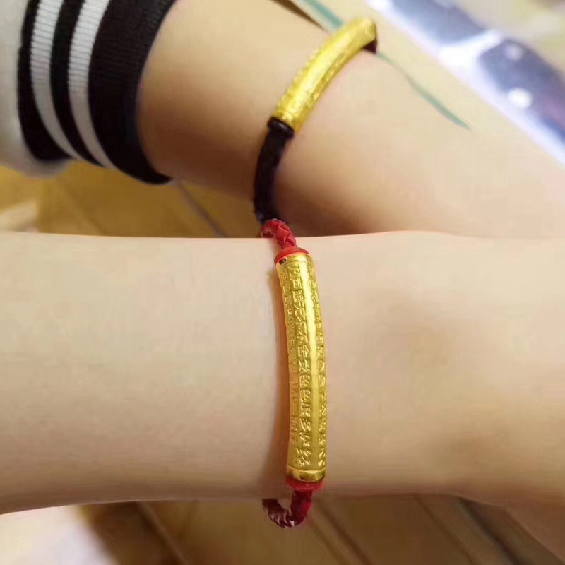 小金屋 3d硬足金手链六字真言大明咒管法器 心经路路通转运珠手绳