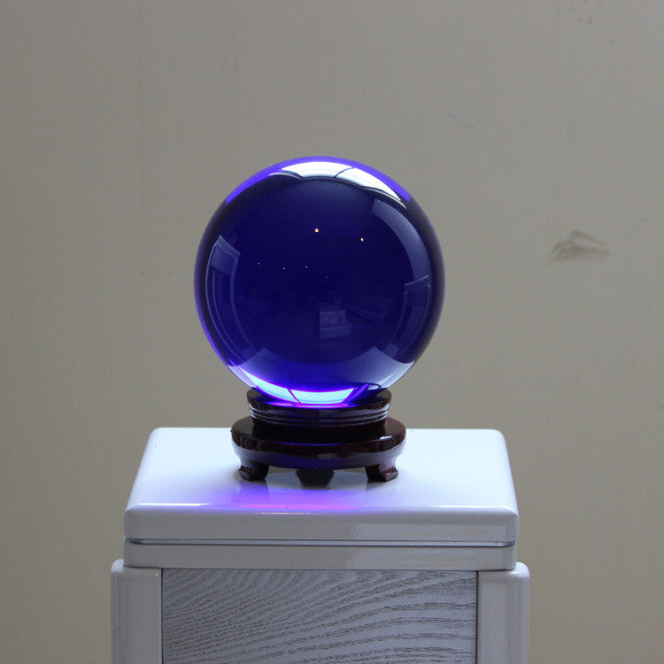 蓝色玻璃水晶球摆件实心水晶玻璃珠光球水晶珠
