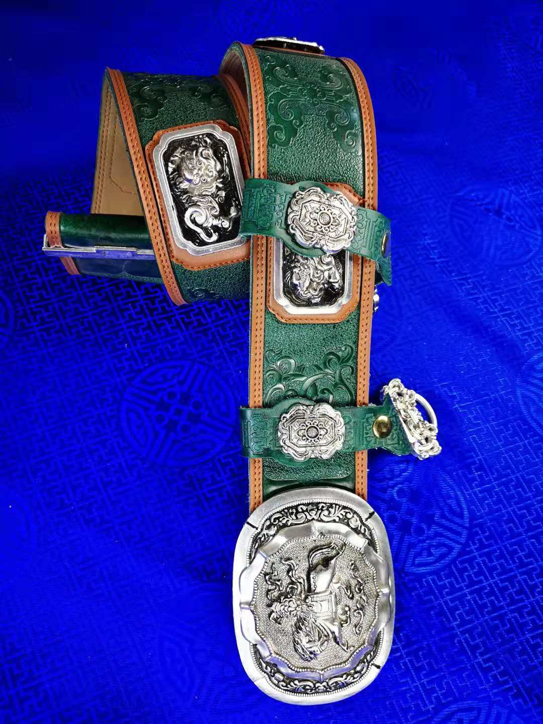 蒙古男士蒙古族腰带皮带装饰腰封白铜马头配饰腰带