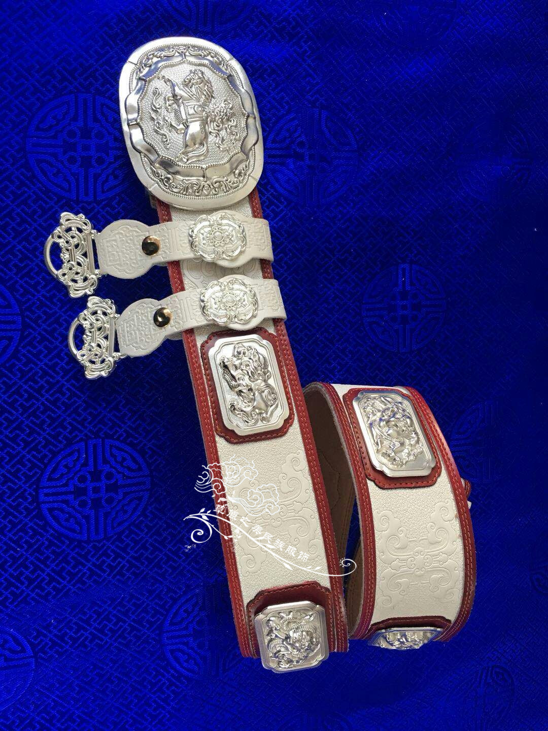 蒙古男士蒙古族腰带皮带装饰腰封白铜马头配饰腰带