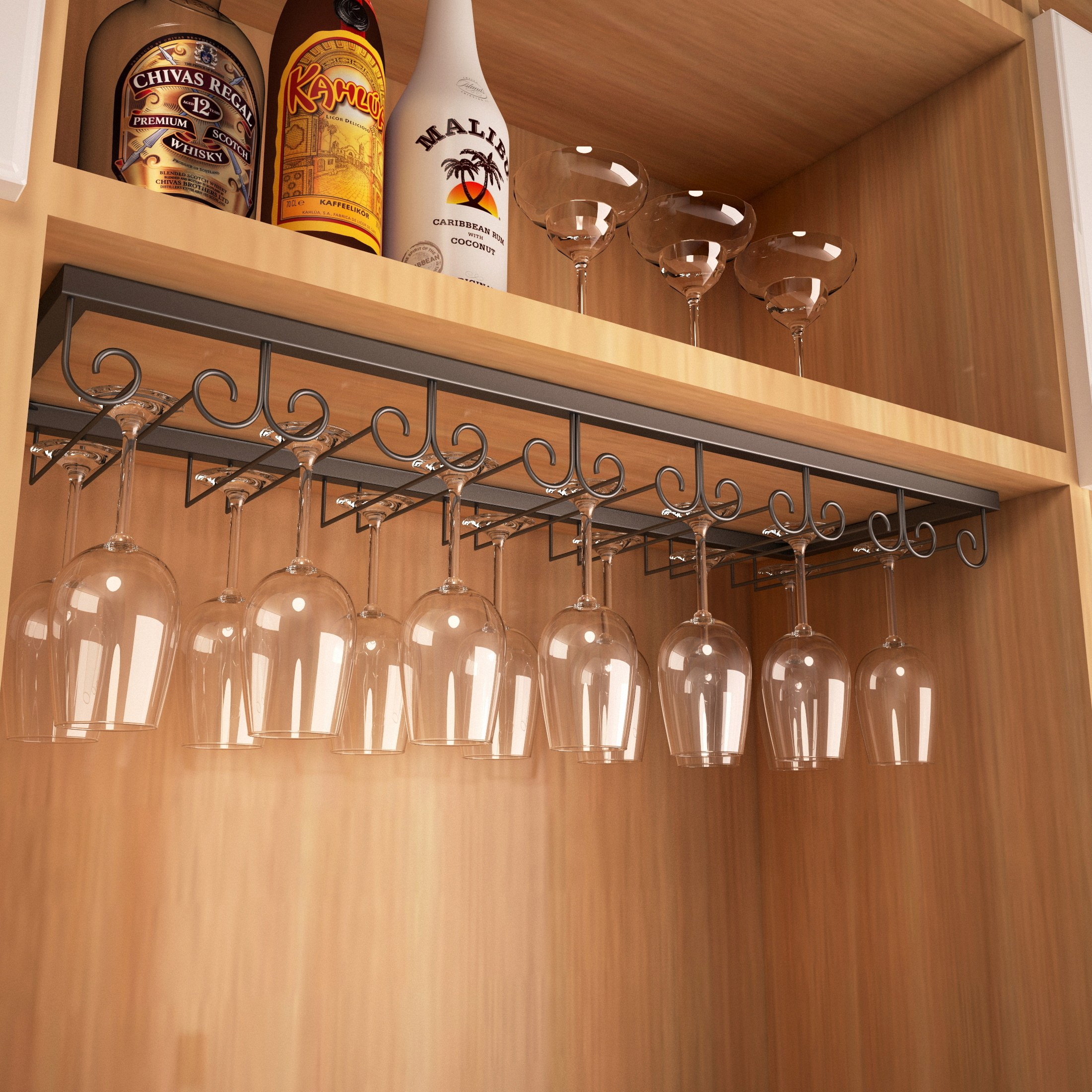 红酒架摆件架子 红酒杯架家用悬挂 葡萄酒架倒挂酒柜高脚杯架吊挂