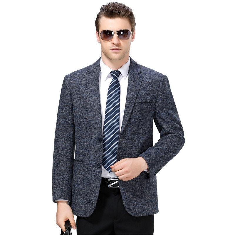 西服男士商务秋季中年休闲便西爸爸羊毛毛呢西服