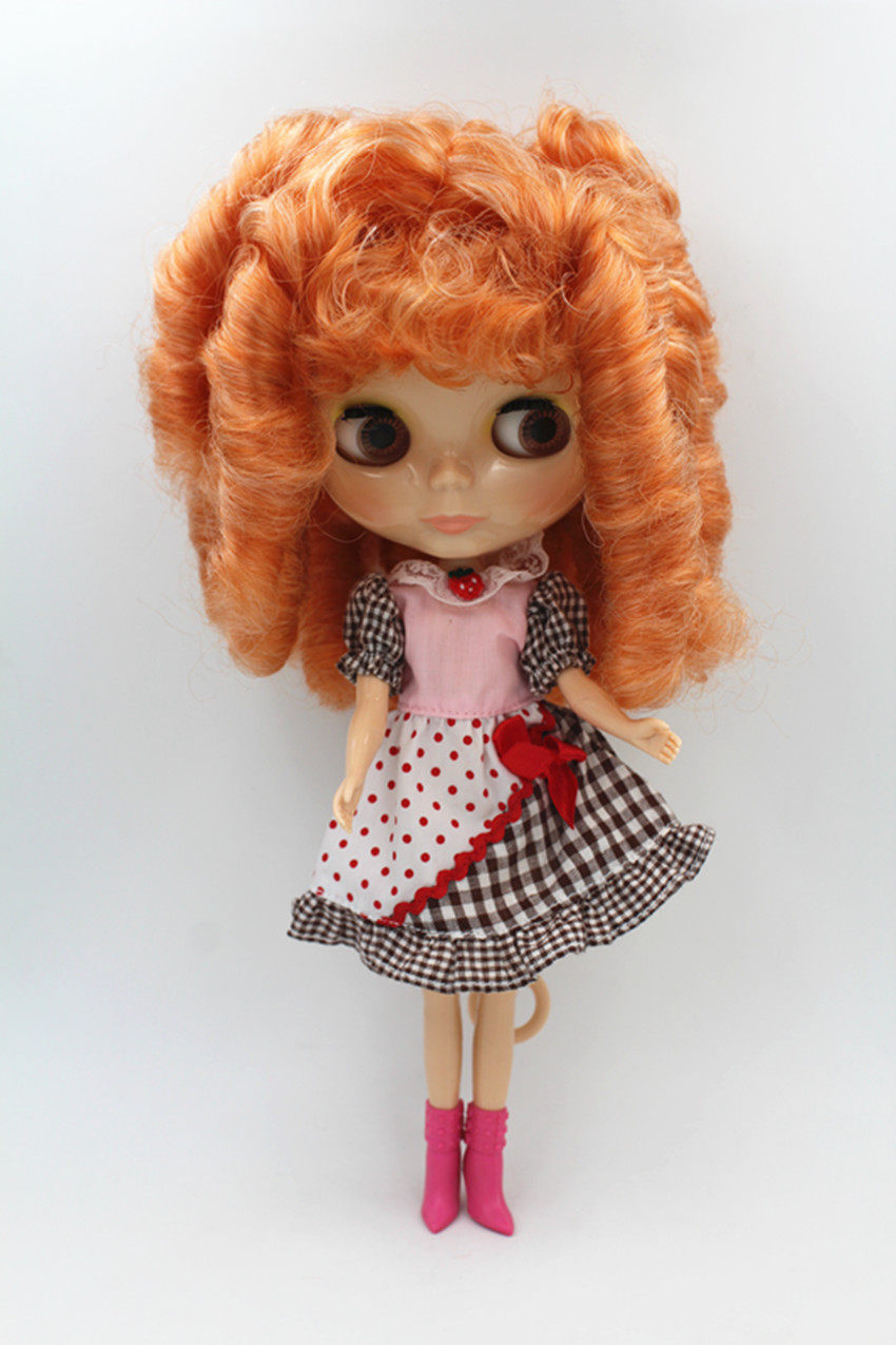 blythe小布布娃娃杏红混合刘海麻花卷发裸娃关节娃娃