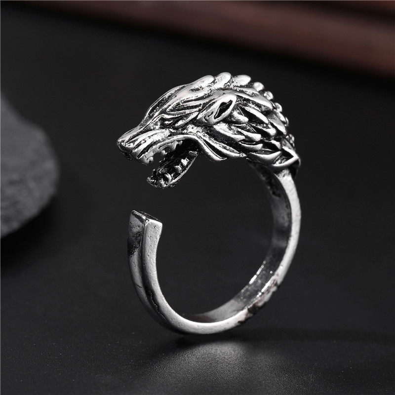 欧美影视周边戒指权利游戏冰原狼开口指环可调戒指