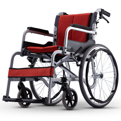 康扬飞扬手动轻便可折叠双层坐背铝合金材质老人代步1505c轮椅