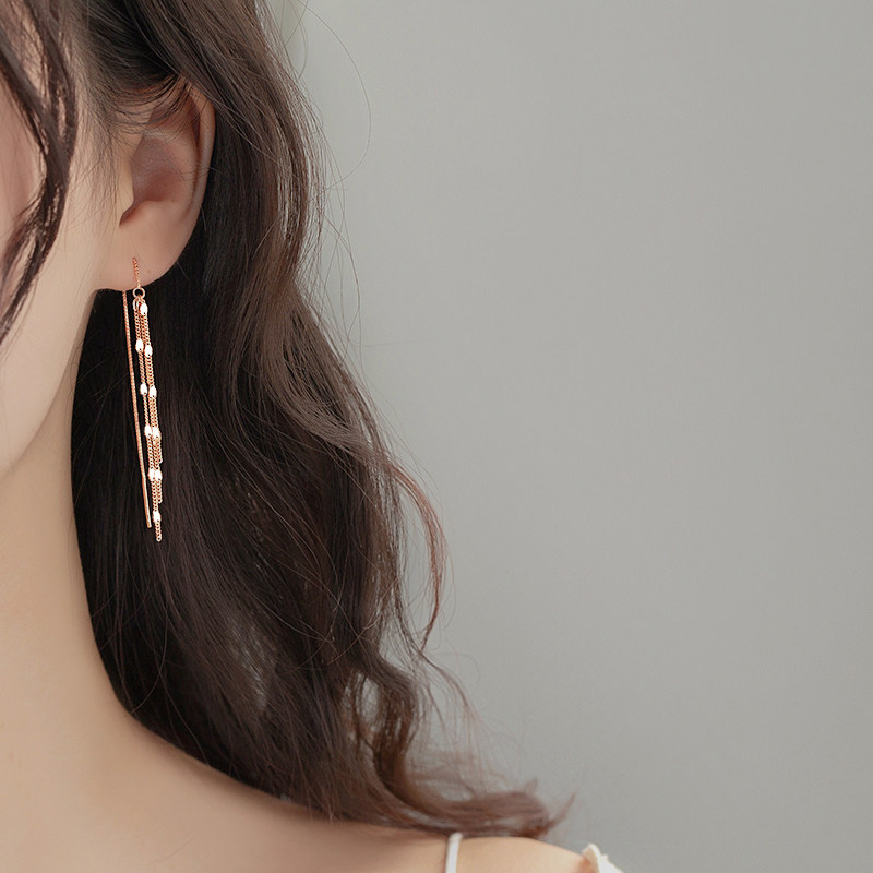 几何流苏耳线纯银精致轻奢ins小众气质耳饰耳线