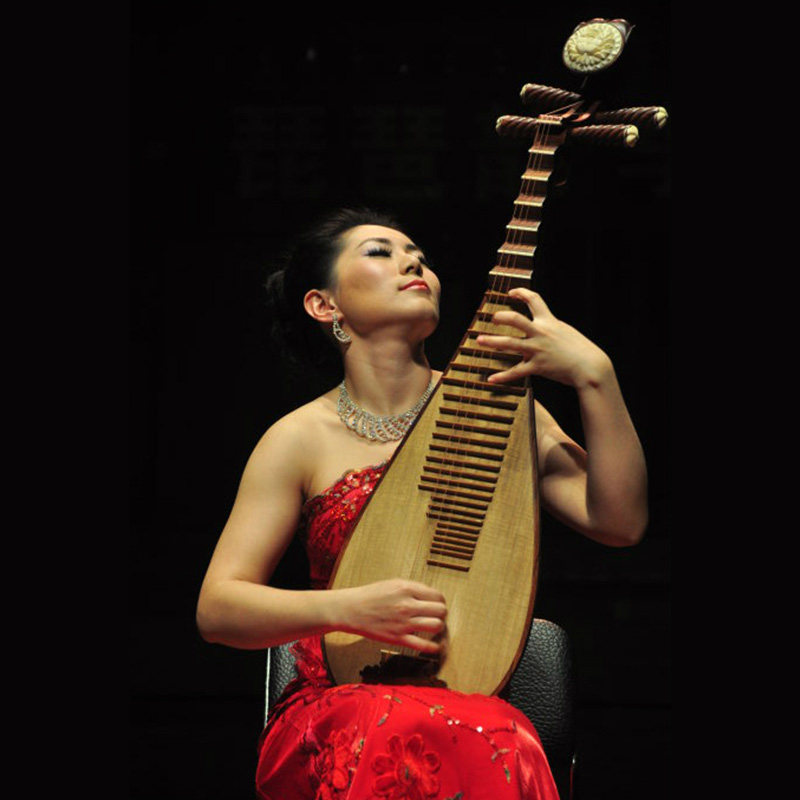 乐器梵巢弹拨民族红色椿木贝雕成人演奏琵琶琵琶