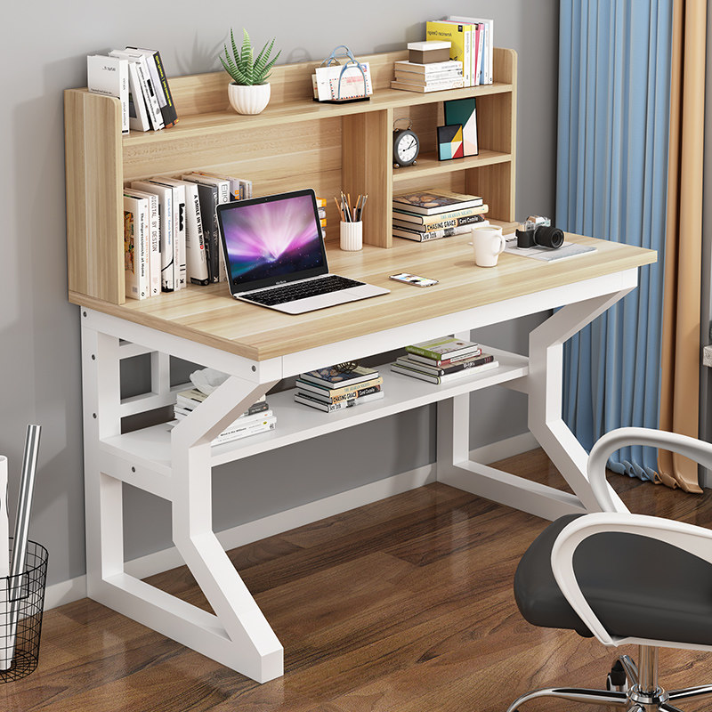 简易笔记本电脑书桌带书架组合学生家用写字桌卧室写字台学习桌子