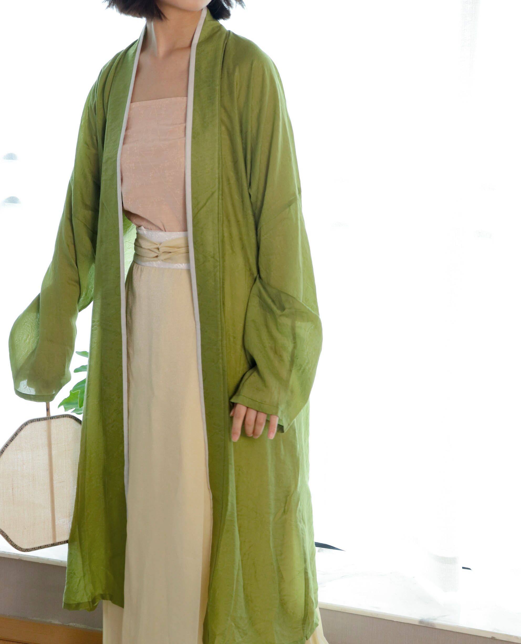 裳裳者华绿意春夏宋制天丝提花直领对襟窄袖折汉服