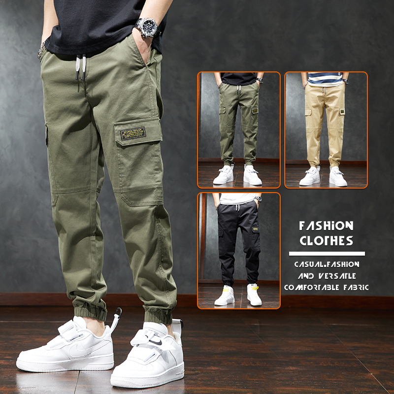 工装裤男潮牌束脚青少年男裤子2022年新款冰丝男士休闲裤夏季薄款