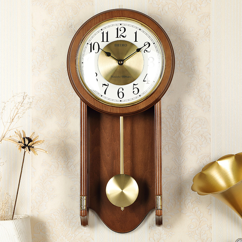 挂钟日本精工钟表现代简约北欧复古中式实木轻奢挂钟