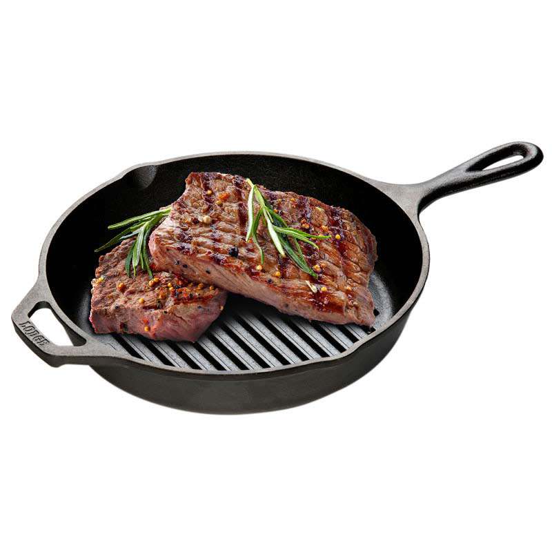 lodge美国进口涂层不易粘锅条纹牛排煎锅铸铁煎锅