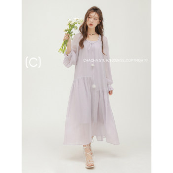 CHACHASTU Spring French Purple Fairy Dress Women's Loose High-quality Temperament A-Line Skirt Small Man