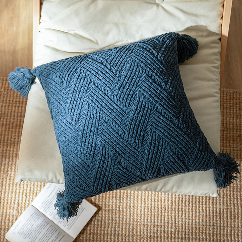 北欧复古雪尼尔毛线针织流苏抱枕靠垫卧室客厅靠垫