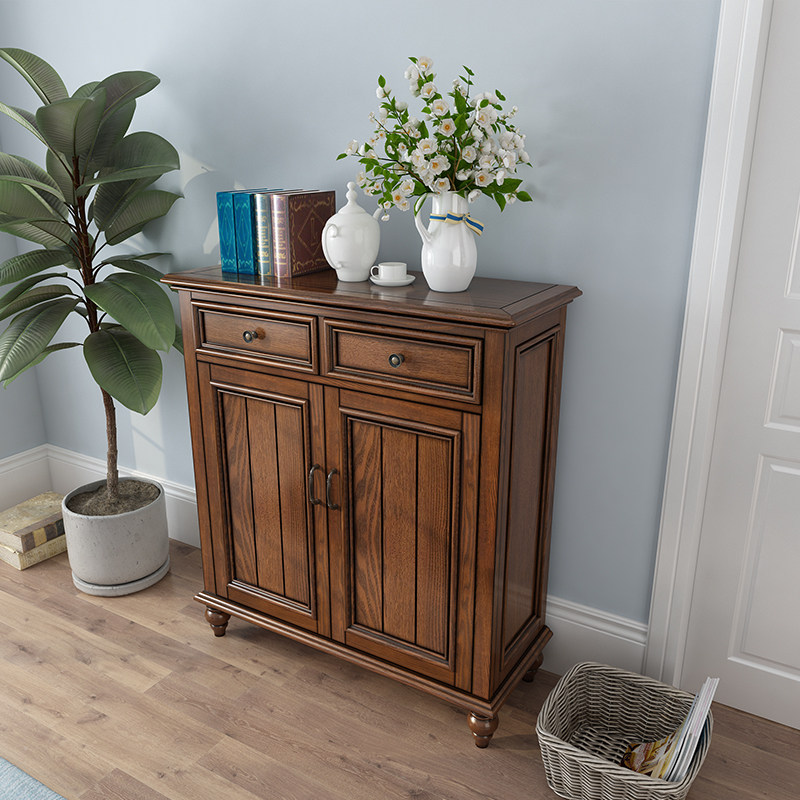 鞋柜美式乡村白蜡木鞋实木复古玄关胡桃胡桃木鞋柜