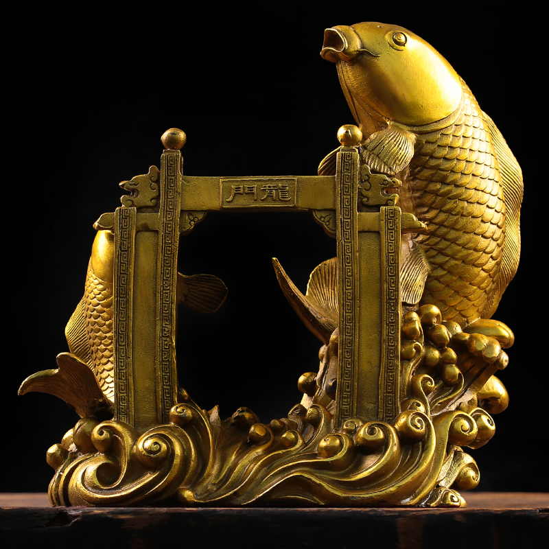 纯铜鲤鱼跳龙门摆件鱼跃龙门步步高升办公桌书房装饰品礼品