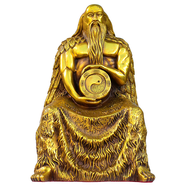纯铜人王伏羲坐像摆件太极八卦祖师道教神像摆件