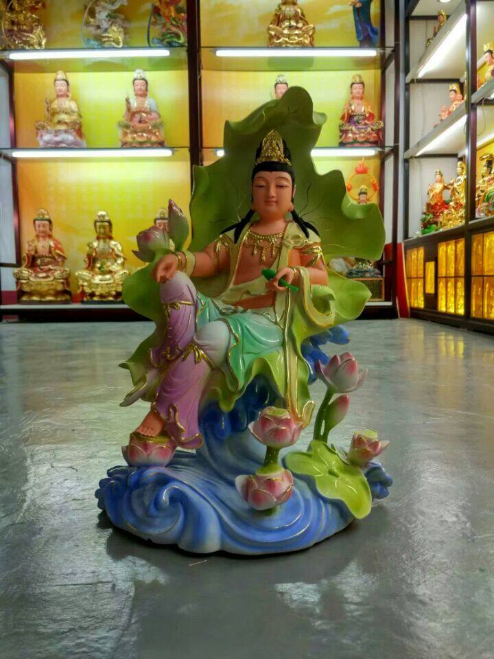 大九莲荷叶自在如意观音菩萨佛像家居佛教供奉菩萨树脂摆件工艺品