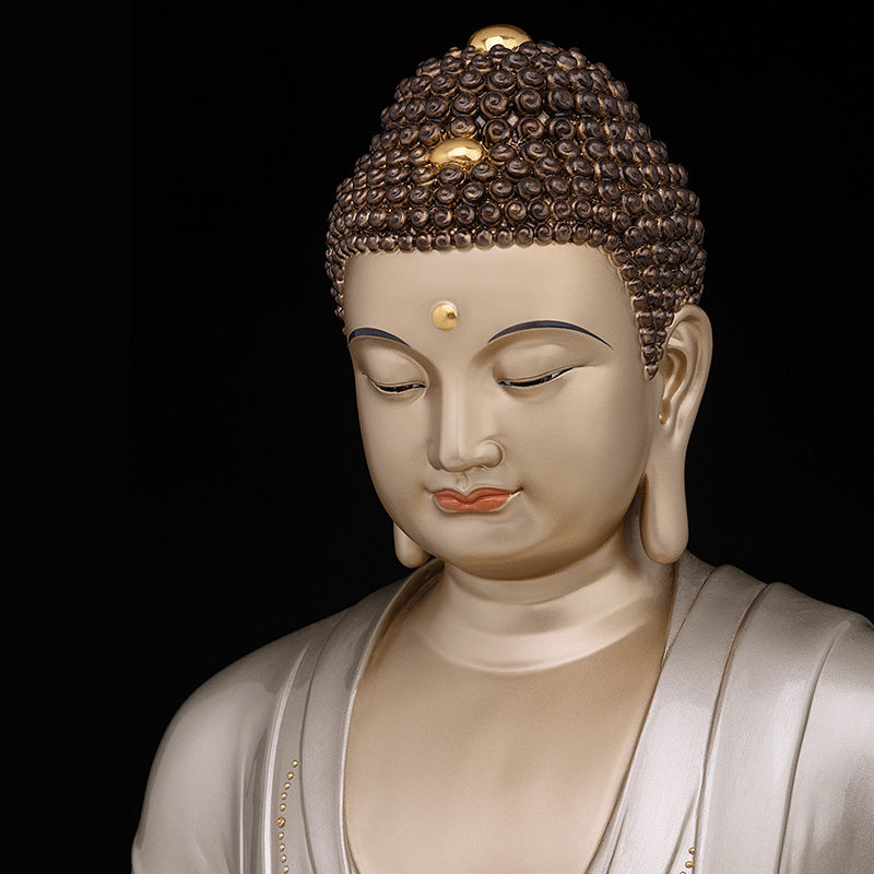 骏澜纯铜佛家毗舍浮佛供奉家用掐丝银彩镶宝摆件