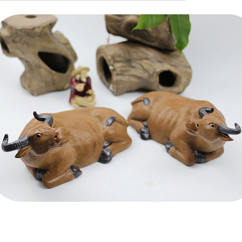 石湾公仔牧童骑牛一对站牛黄牛卧牛家居陶艺艺牛装饰摆件