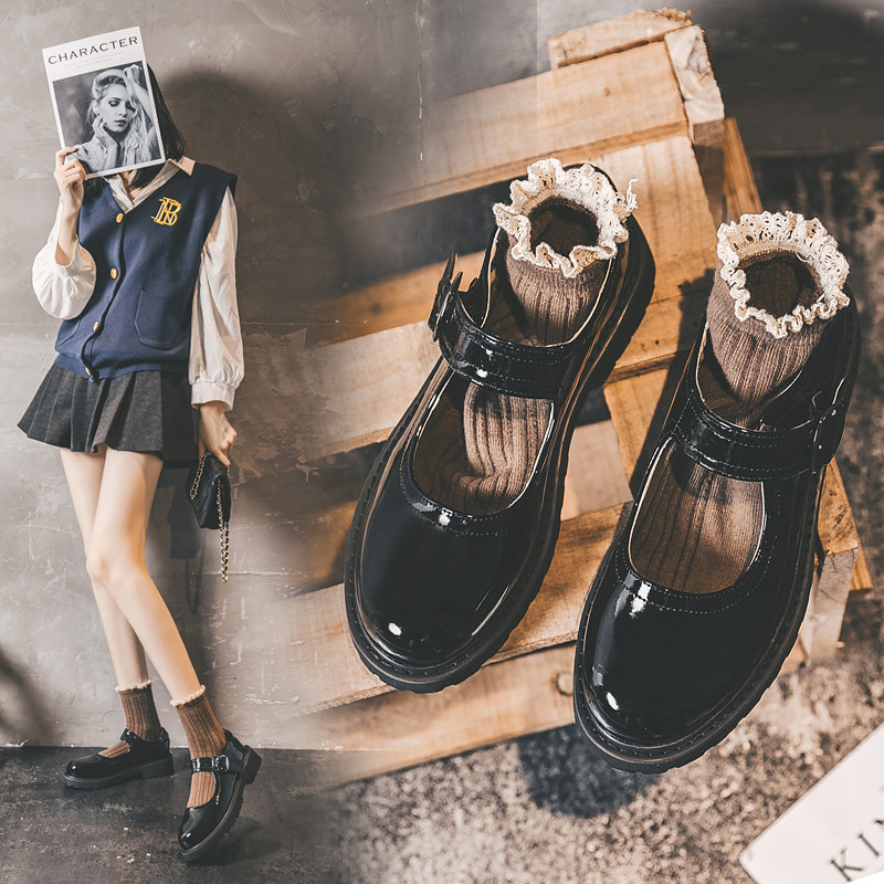 真皮学院女鞋jk生日学生制服薄款粗跟秋季单鞋