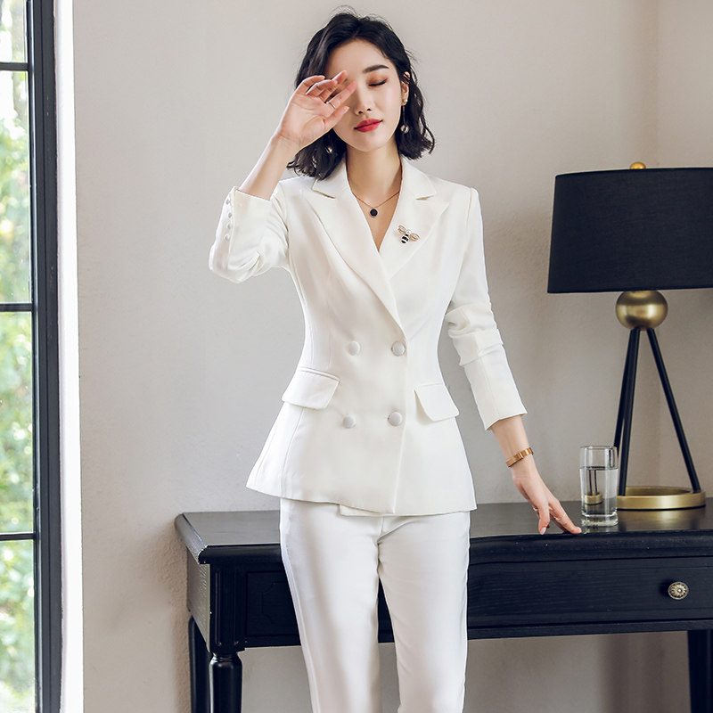 正装女套装医美整形医院前台工作服西装韩版白色西装置业顾问制服