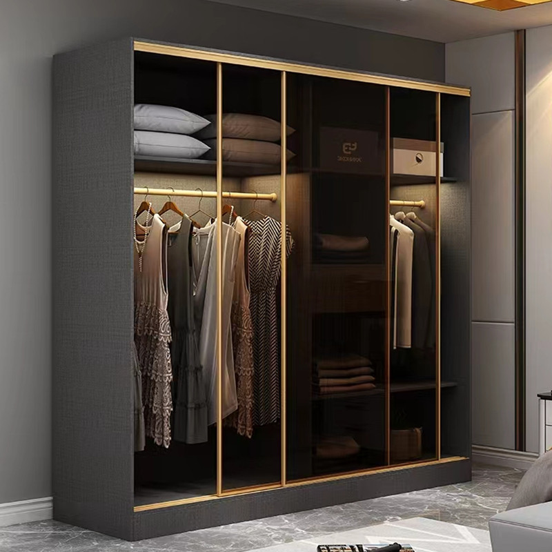 包安装现代简约衣橱实木环保长虹灰玻钢化玻璃移门推拉门厨房门