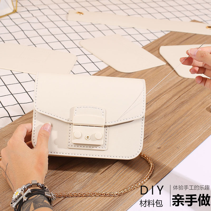新款单肩材料diy缝制手工女包链条斜挎时尚小方包