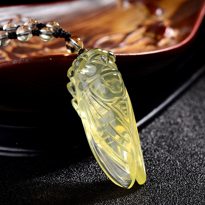 天然黄水晶一鸣惊人知了吊坠本命年蝉挂件玉坠玉佩男女款项链坠