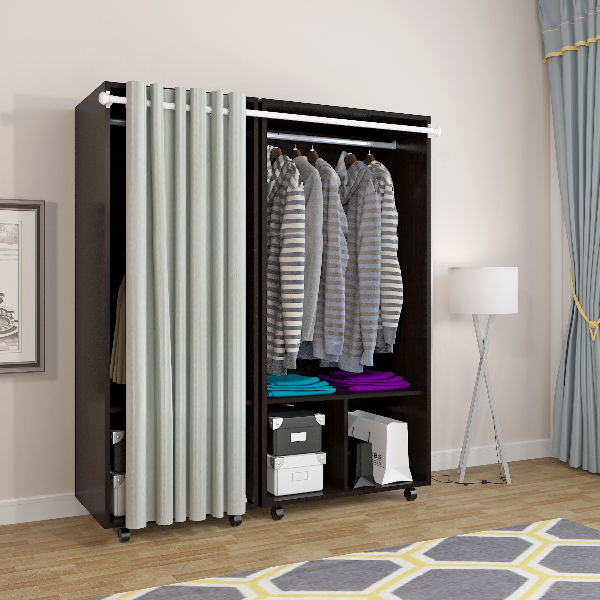 衣柜简约现代经济型组装卧布帘门实木板式柜子儿童木质宿舍衣橱