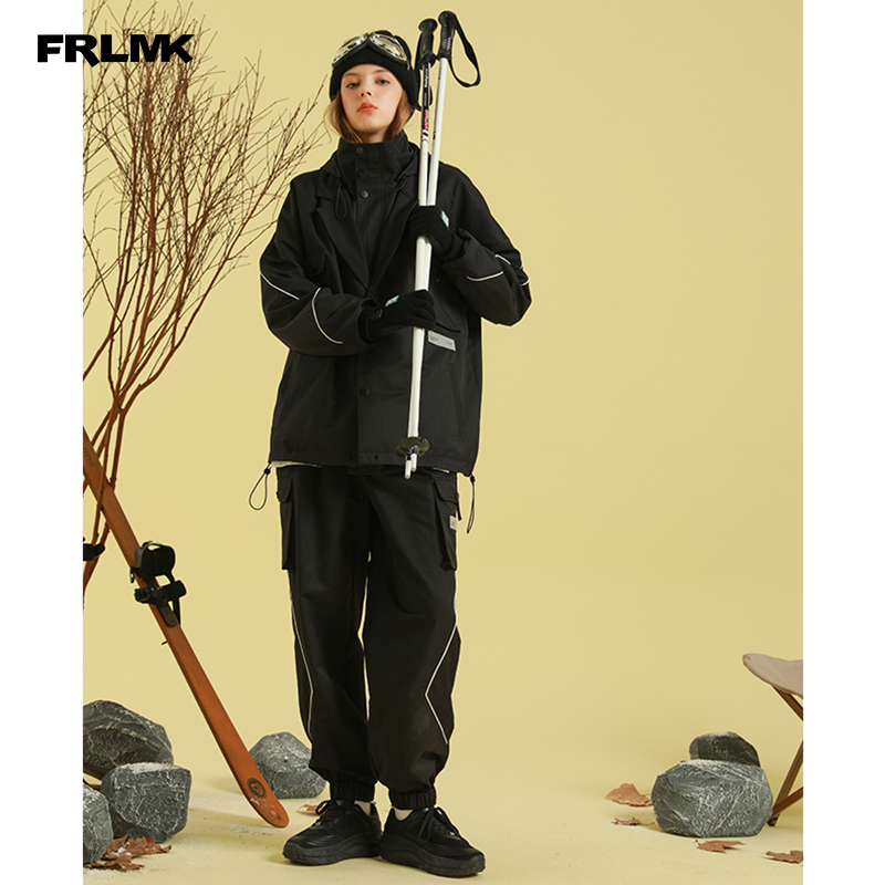 FRLMK国潮牌原创情侣嘻哈男女防水西装假两件滑雪冲锋衣宽松套装