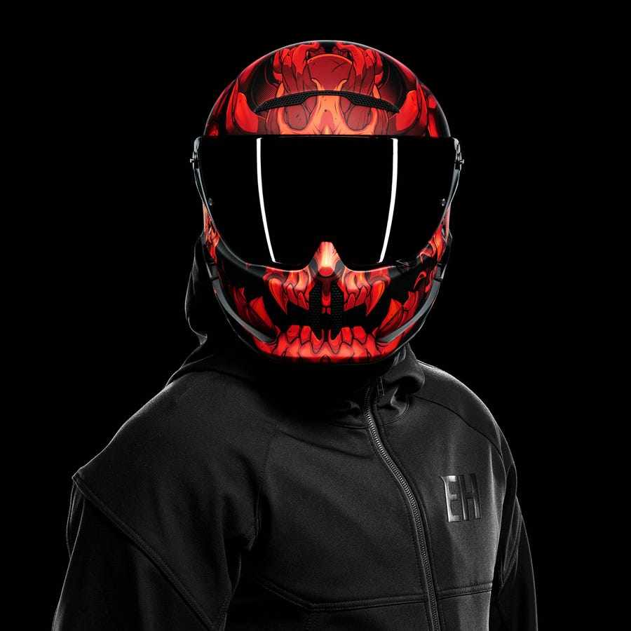 进口ruroc罗宁atlas30暗黑破坏神复古碳纤维机车哈雷摩托车电动车头盔