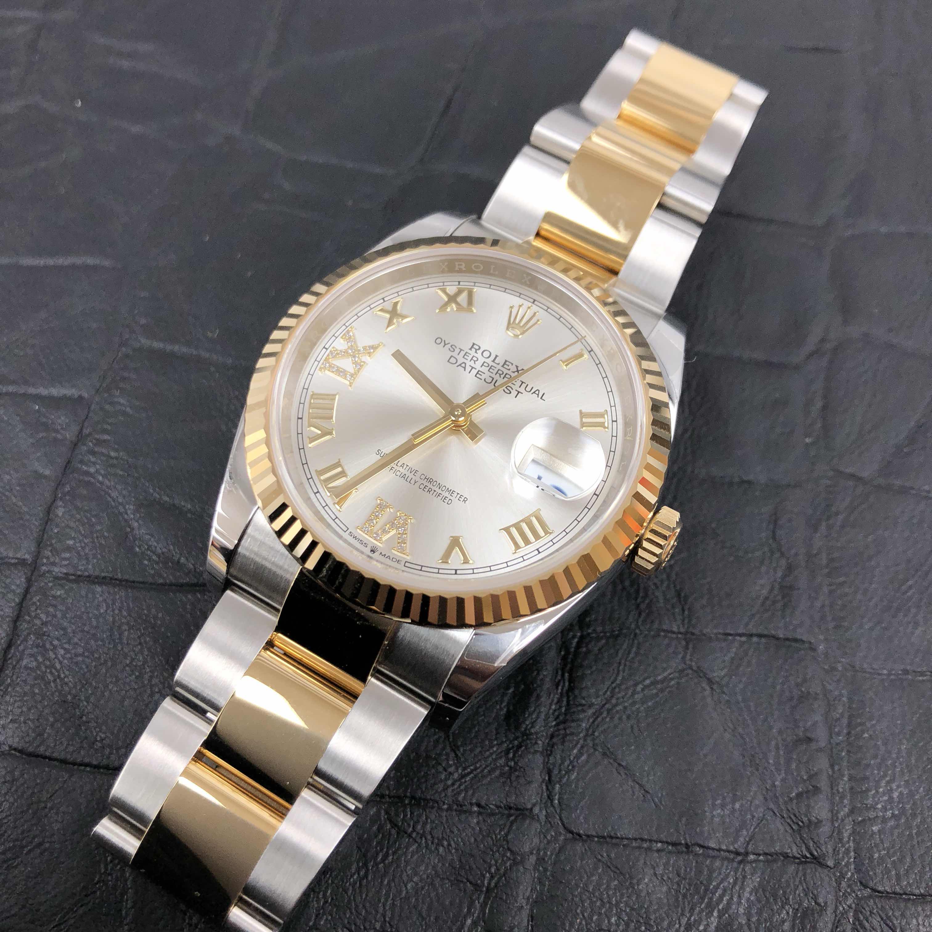 【有货h】ROLEX劳力士恒动日志型36mm间金镶钻机械男表126233