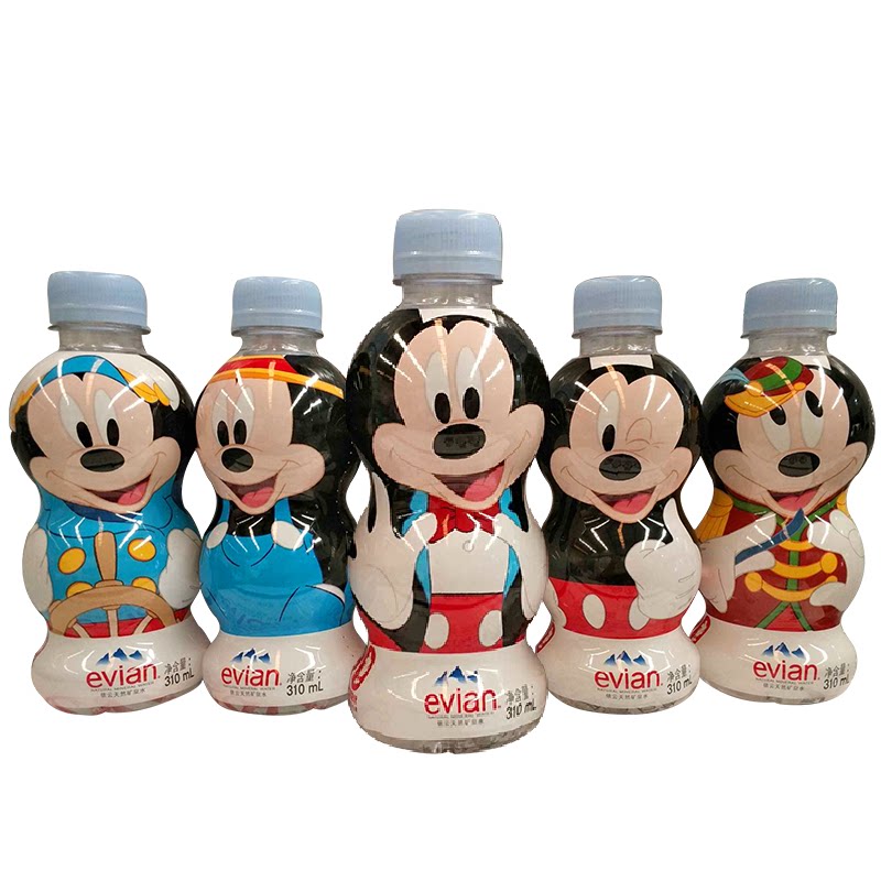 法国依云迪士尼矿泉水小瓶310mlx5瓶限量版儿童小萌瓶依云水 包邮