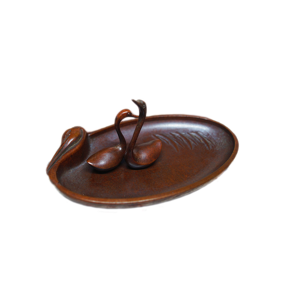 苏工实心天鹅铜虫茶宠可玩日式茶盘杯托杯垫茶宠摆件