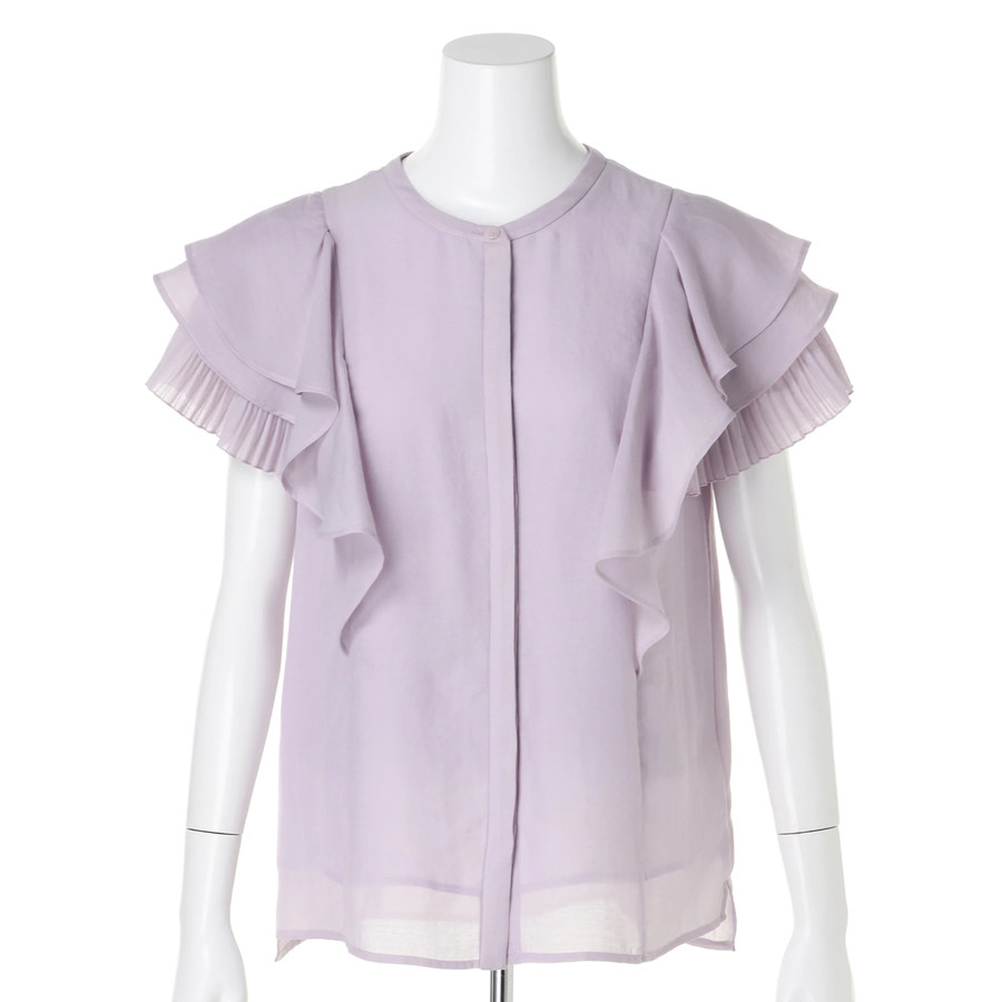 春夏夏日系贵定制压褶荷叶边袖通透质感雪纺衬衫