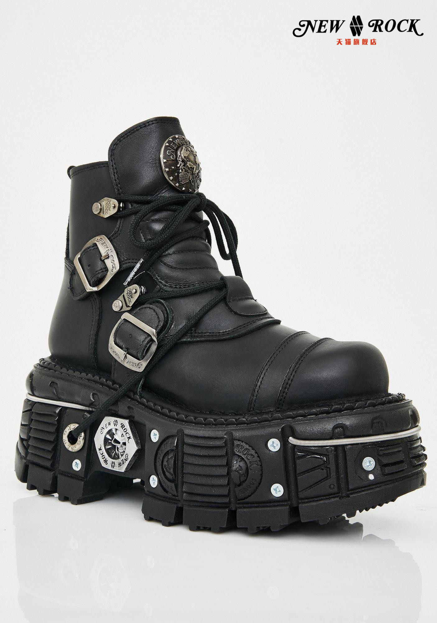 newrock秋冬新款真皮手工定制复古朋克暗黑金属时装靴