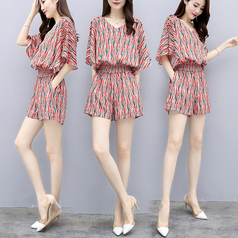 2018新款女装夏装两件套裤宽松大码雪纺上衣短裤休闲时尚套装女潮