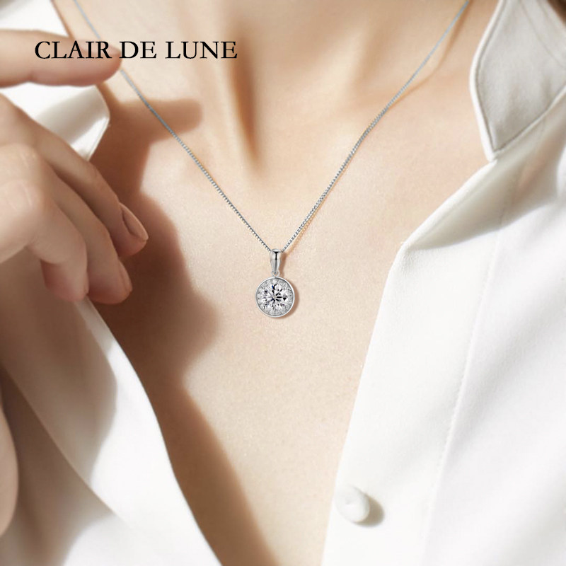clairdelune2019春季新款白金莫桑钻单女士项链