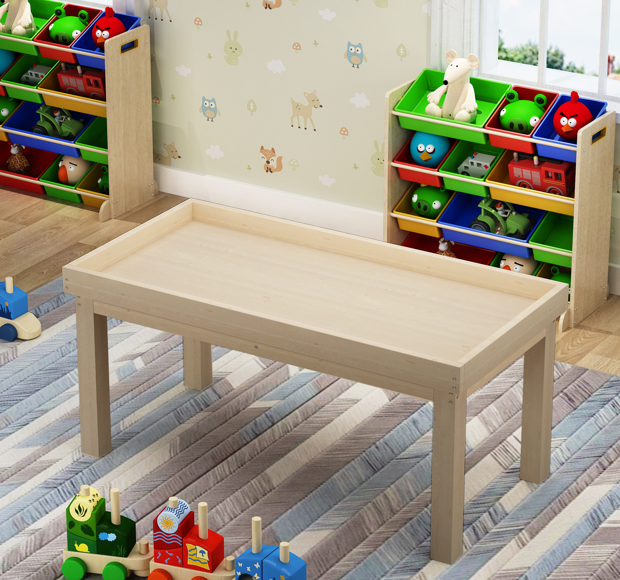 木桌儿童桌实多功能玩具桌游游戏桌积收纳手工儿童桌原婴童