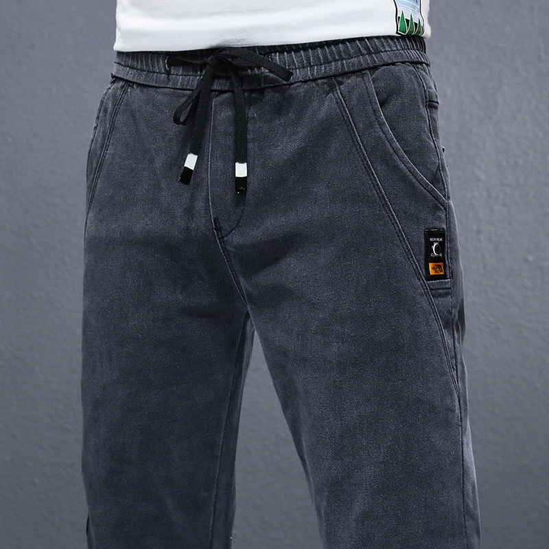 松紧腰牛仔裤男宽松弹力哈伦裤春秋冬季新款加绒加厚休闲长裤2021