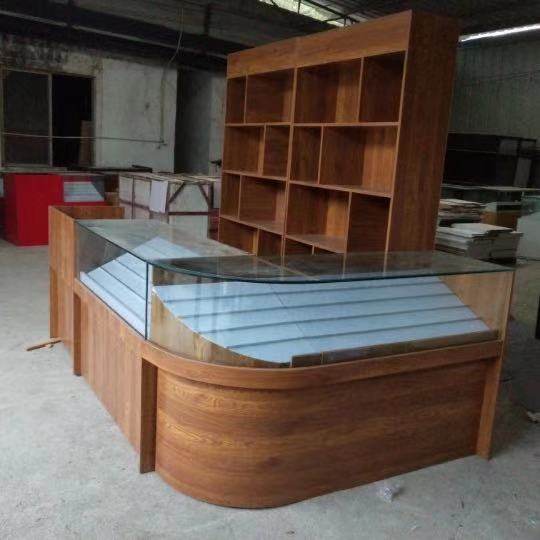 弧形烟柜收银台转角木质烟草展柜便利店超市香烟烟酒柜